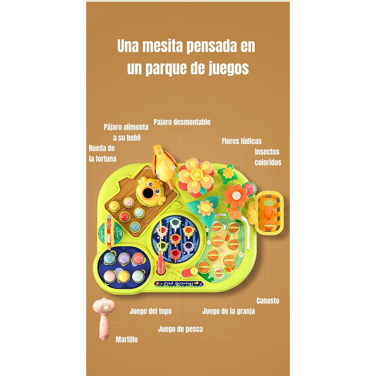 Mesa de Actividades Granja 42 x 48 cm Verde LuBabycas