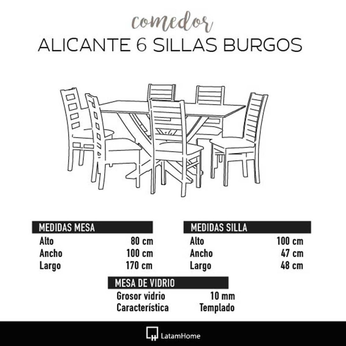 Juego de Comedor Latam Home Alicante 6 Sillas Gris