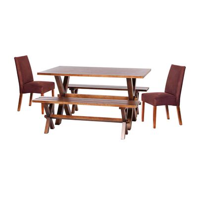 Juego de Comedor Latam Home Sevilla Cadiz 2 Sillas + 2 Bancas Velvet Chocolate