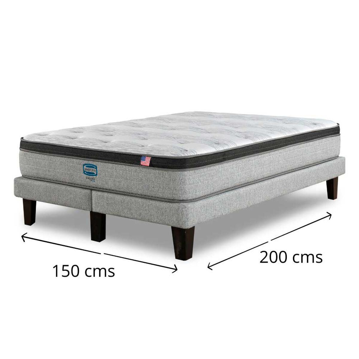 Cama Europea Simmons 2 Plazas Dreamer Plazasus Box + Respaldo Praga Marengo