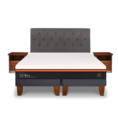 Cama Europea CIC Base Dividida 2 Plazas Bee Comfort + Respaldo + 2 Veladores