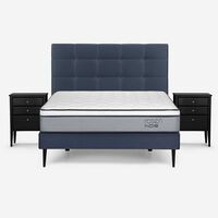 Cama Europea Rosen 2 Plazas Indie + Respaldo + 2 Veladores Issey Azul