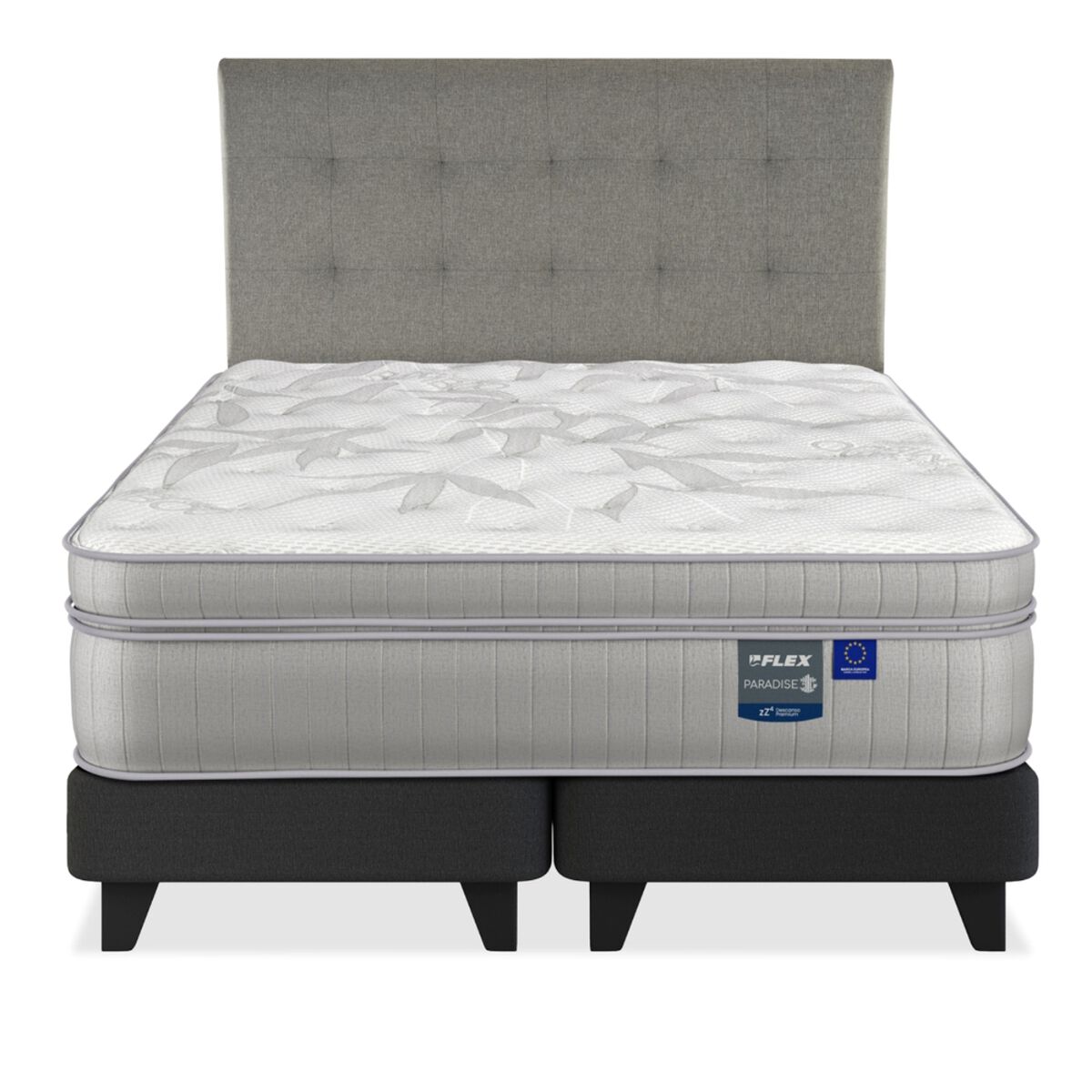 Cama Europea Flex Super King Paradise + Respaldo Design Gris