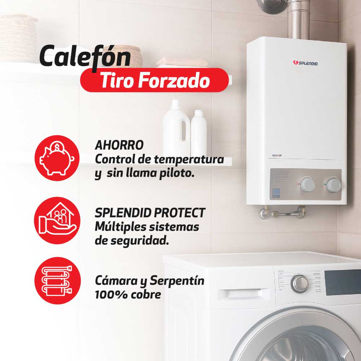 Calefont 13 litros Gas natural Tiro forzado Splendid