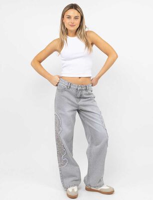 Imagen 2 del producto Jeans Wide Leg Mujer Icono Gris