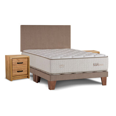 Cama Europea Celta Naturals Bamboo Super King + Respaldo Liso Arena + Veladores Concept