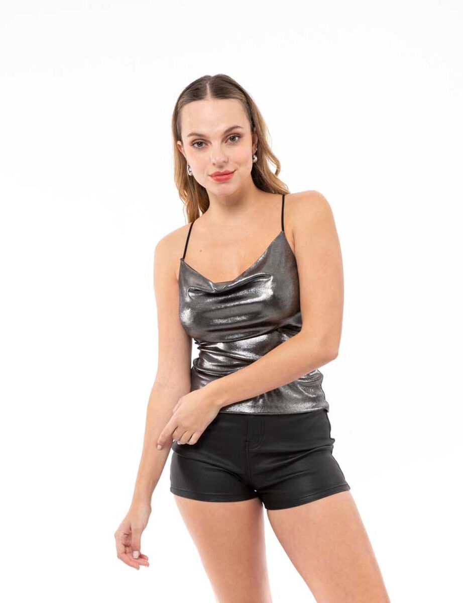 Polera Metalizada Formal Sin Mangas Mujer Fiorucci