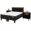 Combo Cama Europea Belsogno Base Dividida 2 Plazas Premium + Respaldo + 2 Veladores Dreams 2 Plazas Treliza Negro