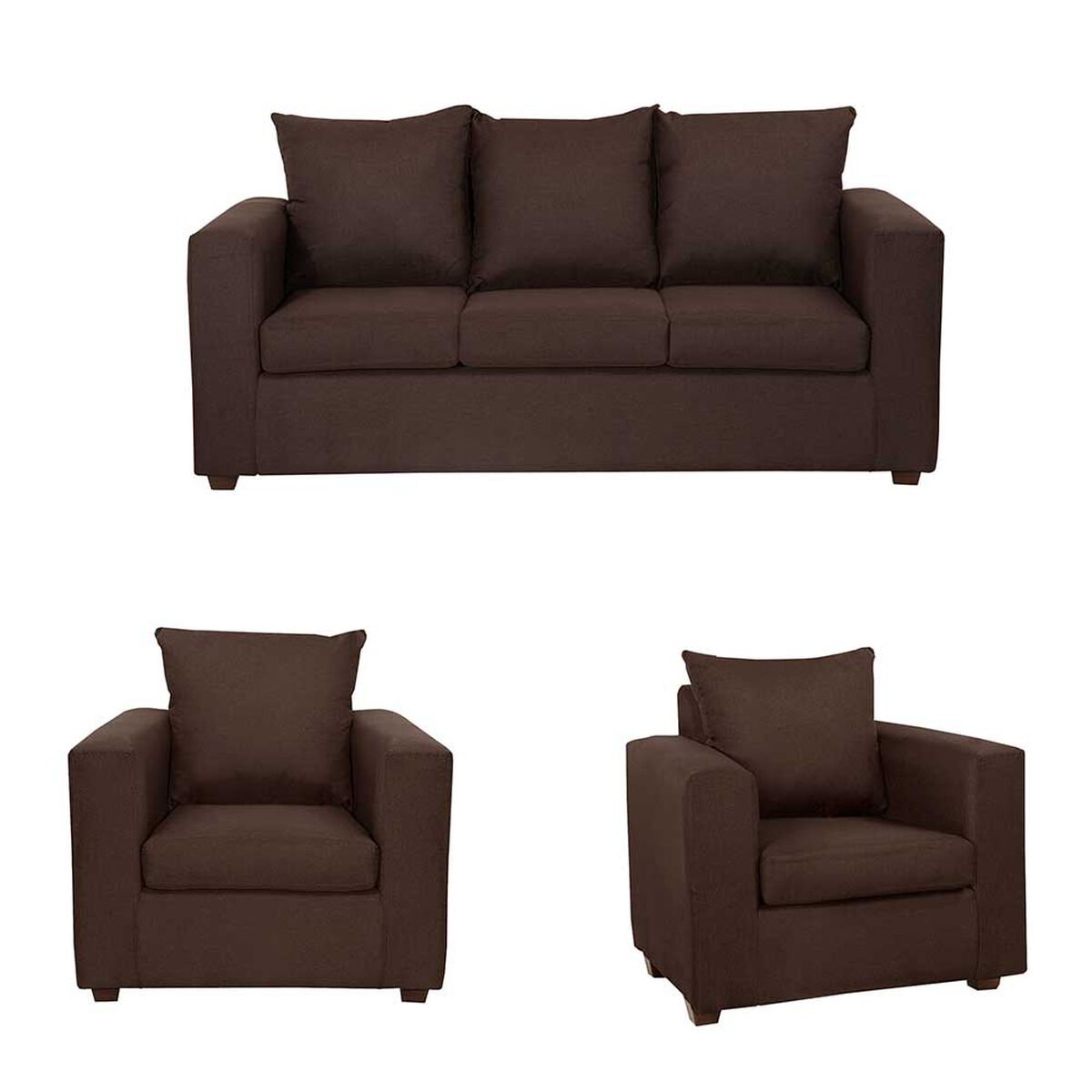 Juego de Living Deco Outlet Turín Sofá 3 Cuerpos + Dos Sillones 1 Cuerpo Chocolate