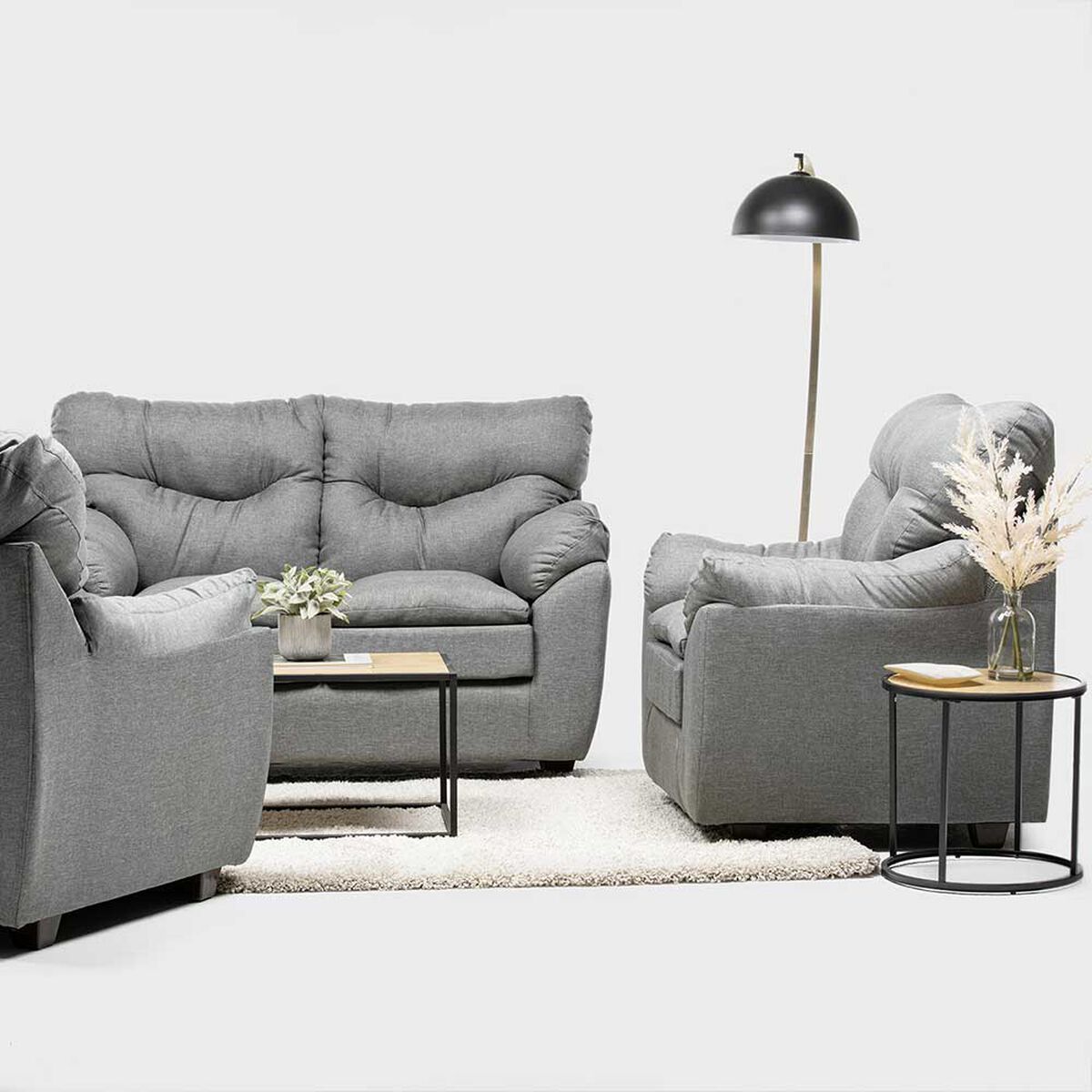 Juego de Living Almore Belén Sofá 2 Cuerpos + Dos Sillones 1 Cuerpo Gris