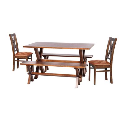 Juego de Comedor Latam Home Sevilla Segovia 2 Sillas + 2 Bancas Cuero Kentucky Tabaco