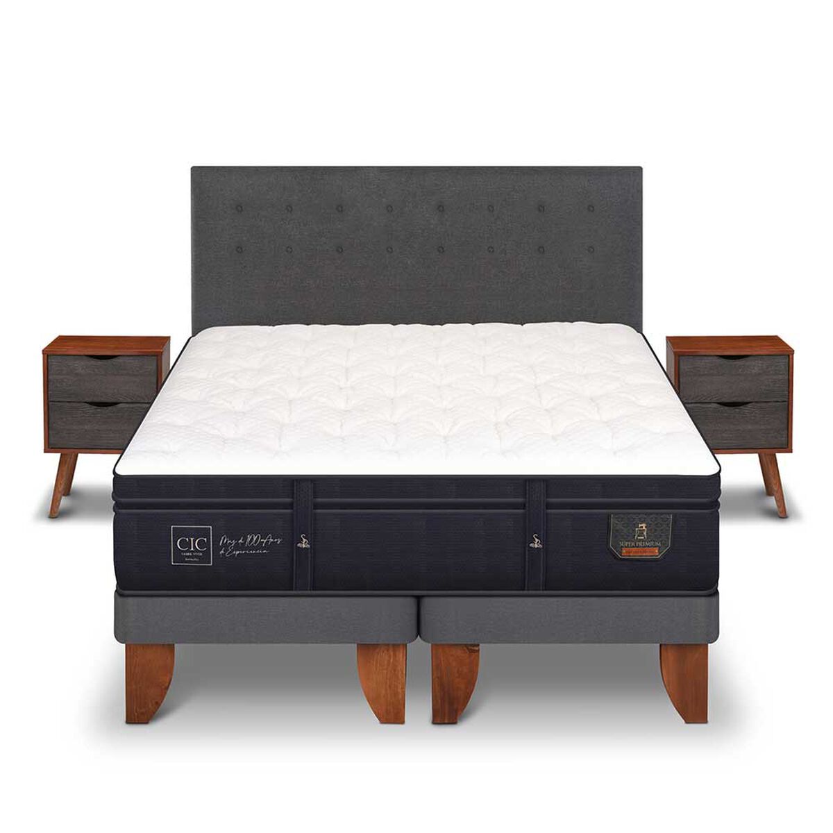 Cama Europea CIC Base Dividida King Súper Premium + Respaldo + Veladores