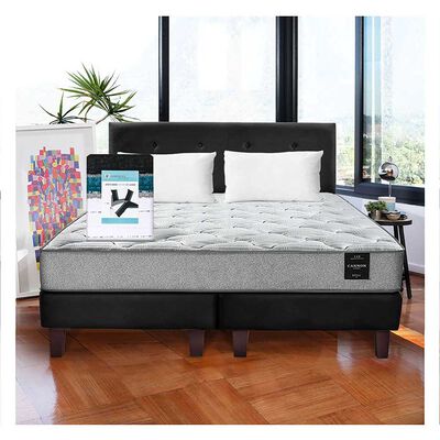 Imagen 1 del producto Cama Europea Latam Home Base Dividida 2 Plazas Cannon + 2 Almohadas + Sábanas + Respaldo Tela Negro