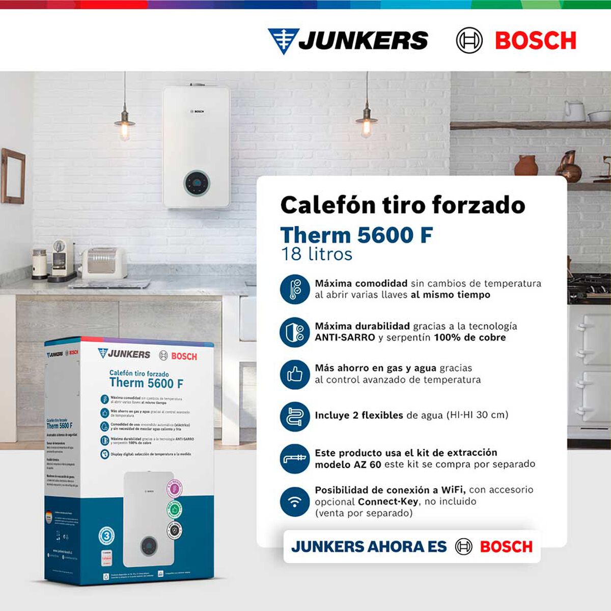 Calef&oacute;n 18 litros gas natural tiro forzado Junkers Bosch Therm 5600 F
