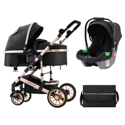 Coche Cuna con Silla Nido y Accesorios Negro LuBabycas