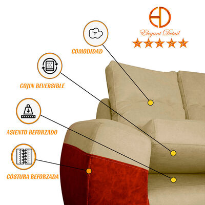 Imagen 2 del producto Seccional Izquierdo Elegant Houston Cheise Tela/PU 5 Cuerpos Beige