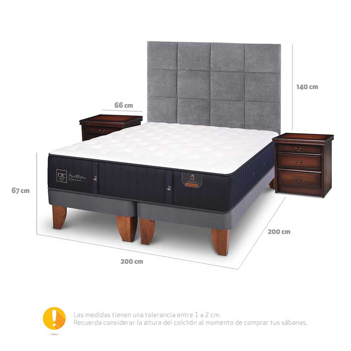 Cama Europea CIC Base Dividida Súper King Premium + Respaldo + Veladores