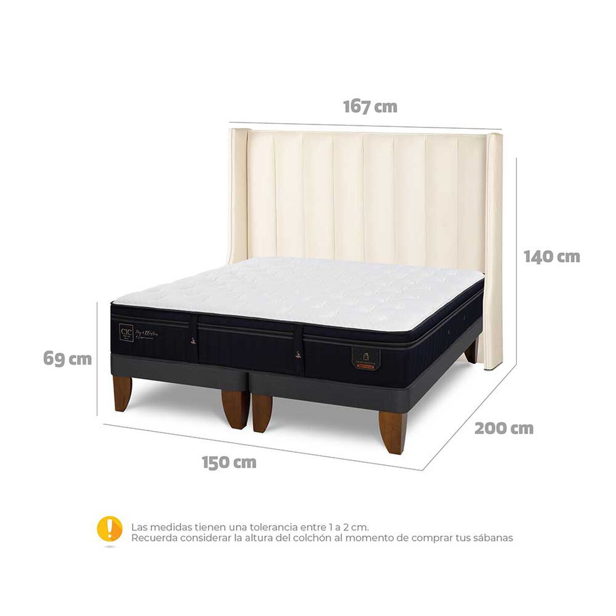 Cama Europea CIC Base Dividida 2 Plazas S&uacute;per Permium + Respaldo Panaro