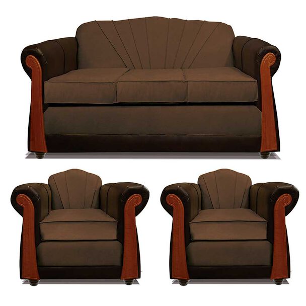 Juego de Living Elegant Detail Marsella Sofá 3 Cuerpos + Dos Sillones 1 Cuerpo Café