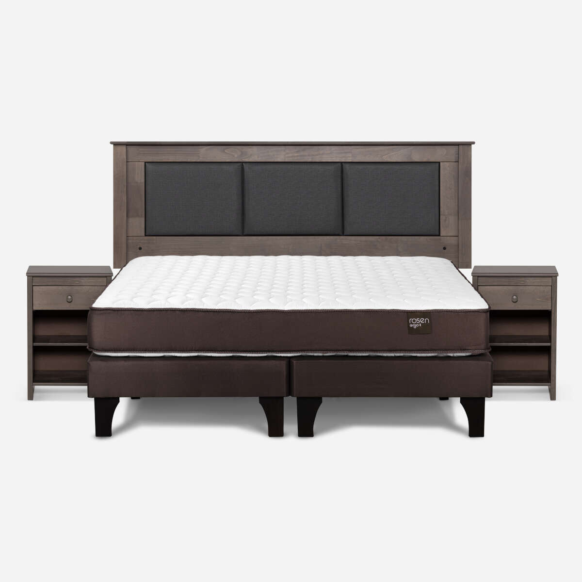 Combo Cama Europea Rosen King New Ergo T BD + Respaldo y Veladores Rachel