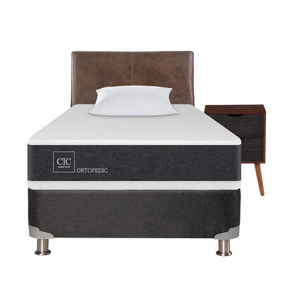 Imagen 1 del producto Box Spring CIC 1,5 Plazas New Ortopedic + Respaldo + Velador Baker + Almohada