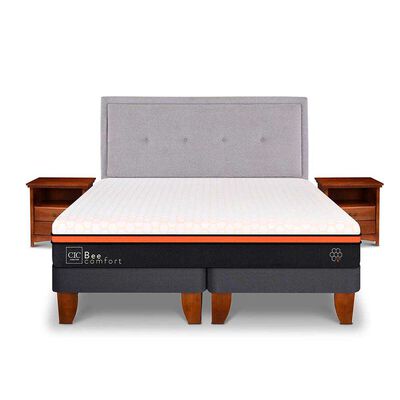 Cama Europea CIC Base Dividida 2 Plazas Bee Comfort + Respaldo + 2 Veladores