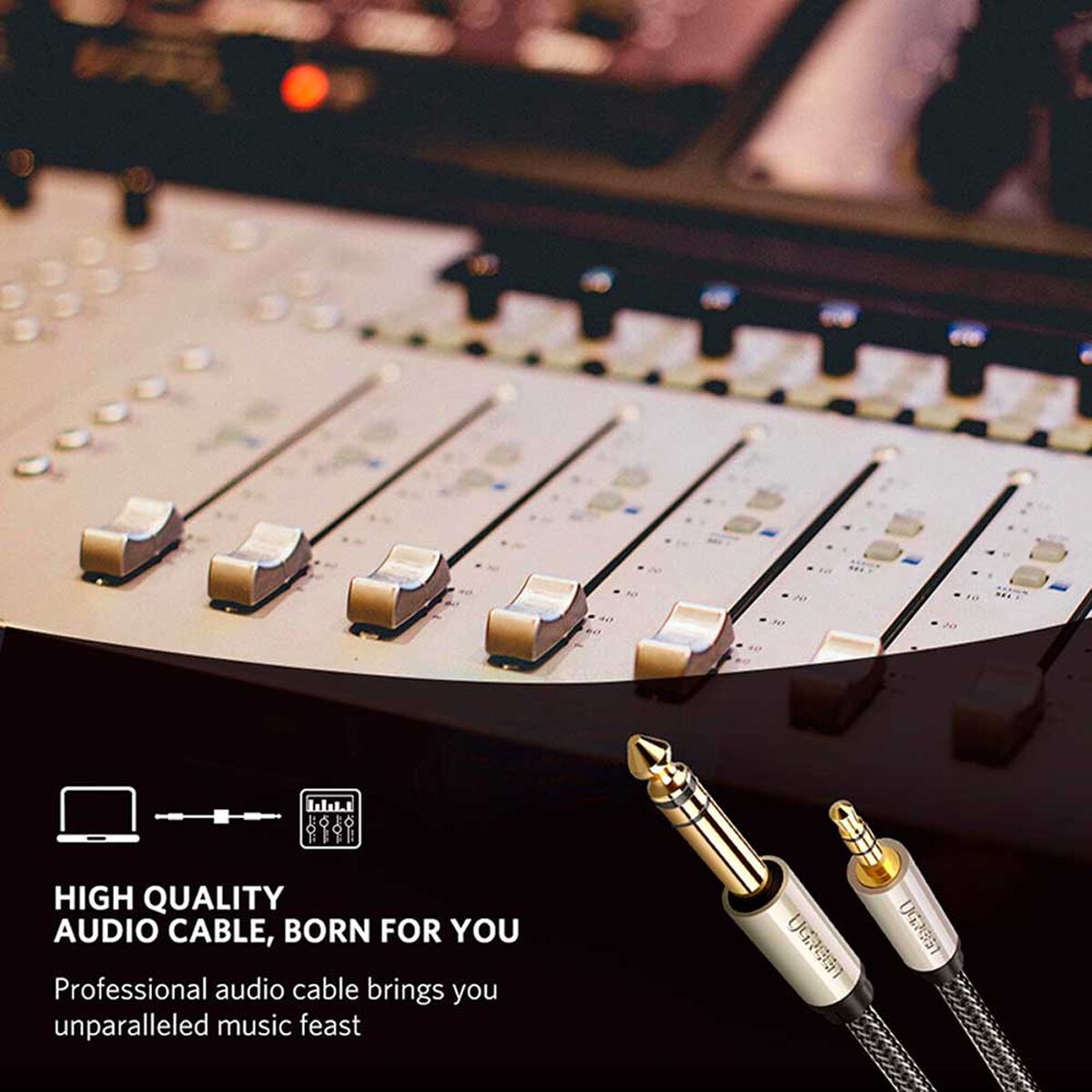 Cable De Audio Plug 3.5Mm/Plug 6.3 Estereo M/M 5M Negro Ugreen Av127