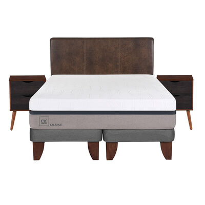 Cama Europea CIC Base Dividida 2 Plazas Balance + Respaldo + 2 Veladores Baker