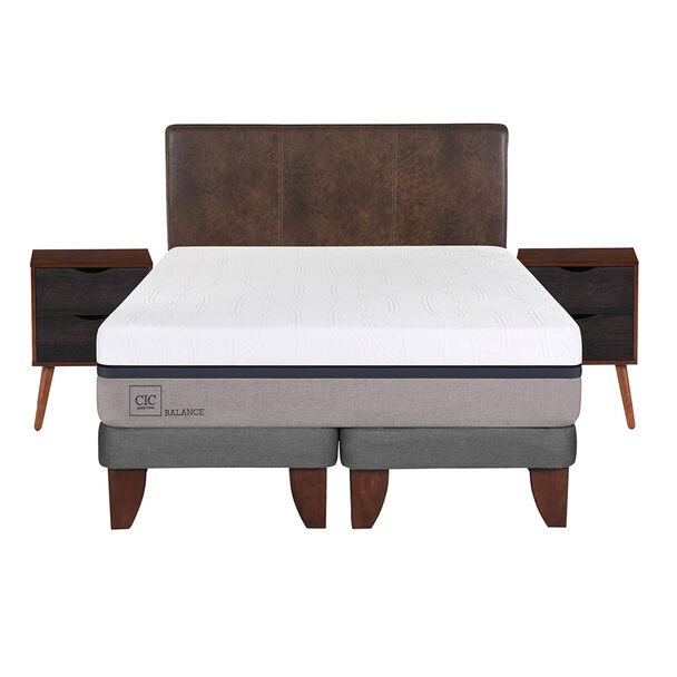 Cama Europea CIC Base Dividida 2 Plazas Balance + Respaldo + 2 Veladores Baker