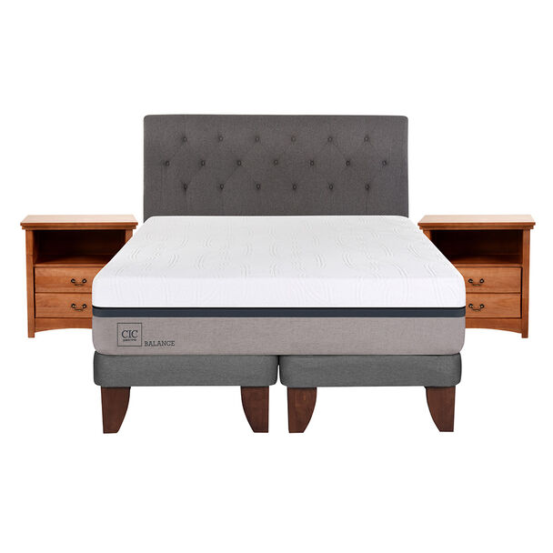 Cama Europea CIC Base Dividida 2 Plazas Balance + Respaldo + 2 Veladores Kavery