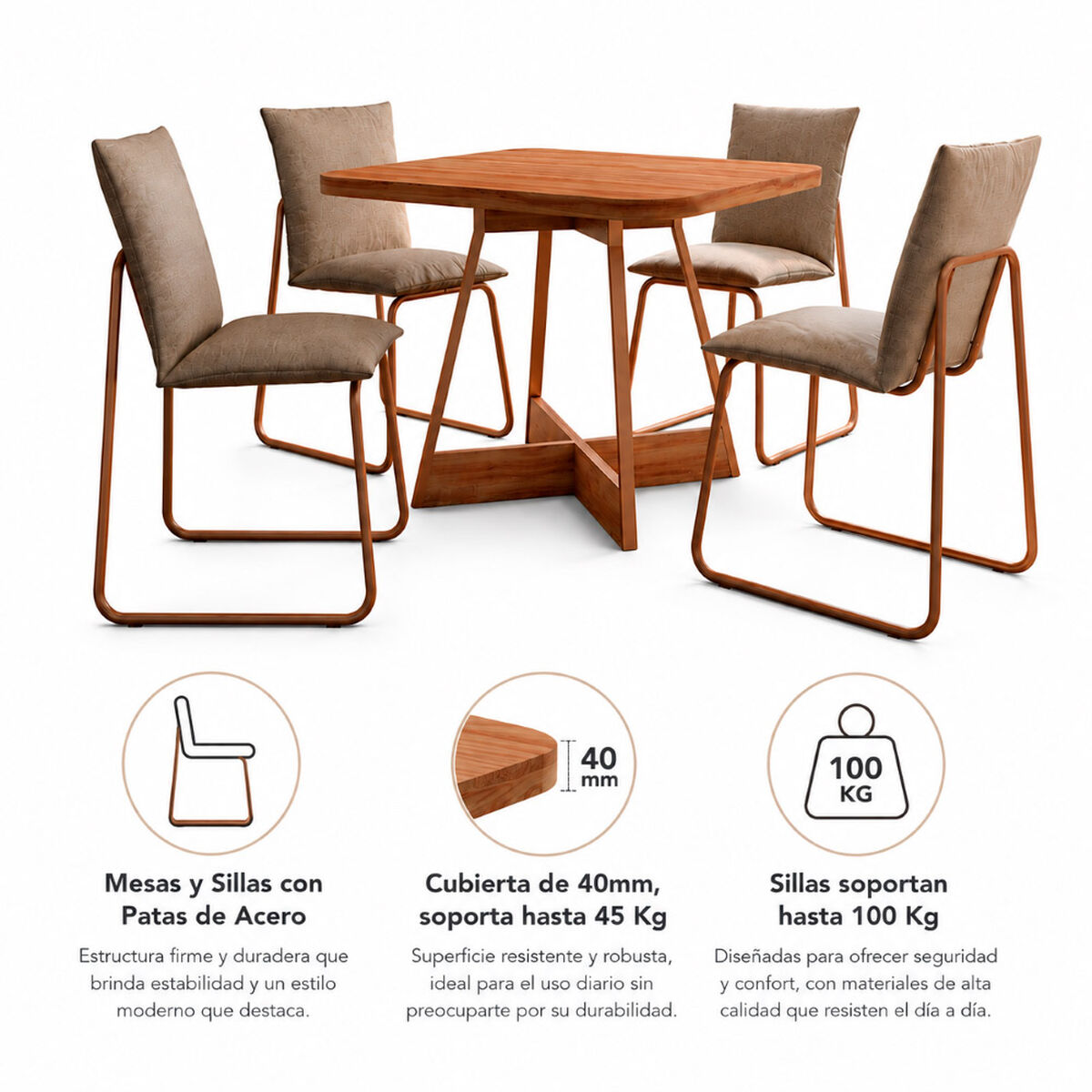 Juego de Comedor Roca Soft 4 Sillas Canela