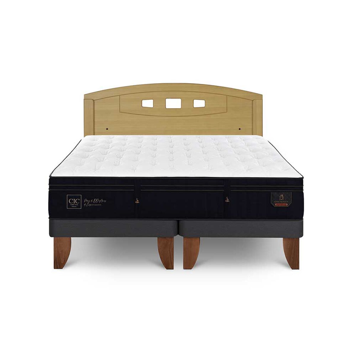 Cama Europea CIC Base Dividida 2 Plazas S&uacute;per Premium + Respaldo Gales Mostaza