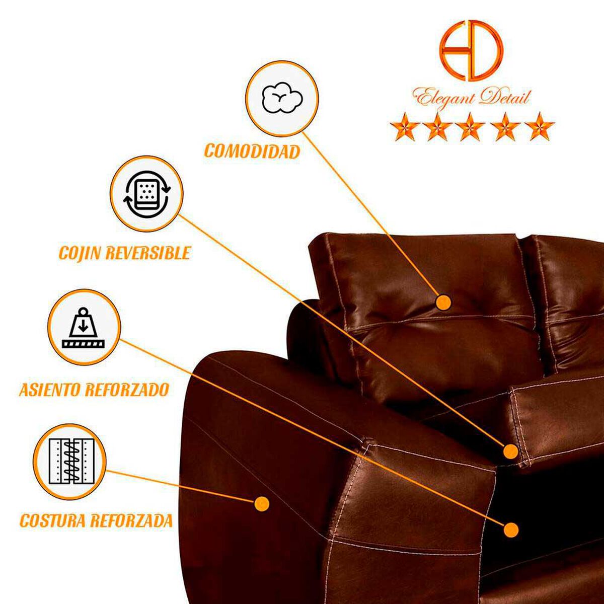 Seccional Derecho Elegant Houston Cheise PU 5 Cuerpos Cefe