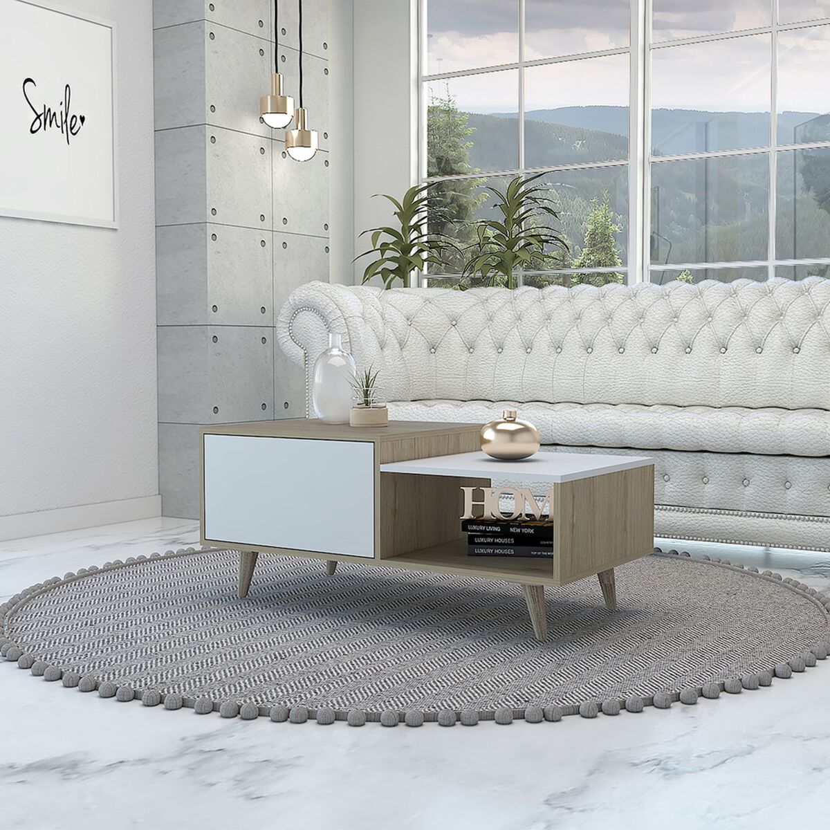 Mesa de Centro TuHome Bora Rovere/Blanco Marquez