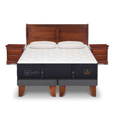Cama Europea CIC 2 Plazas Grand Premium + Respaldo + Veladores + Almohadas Ganso
