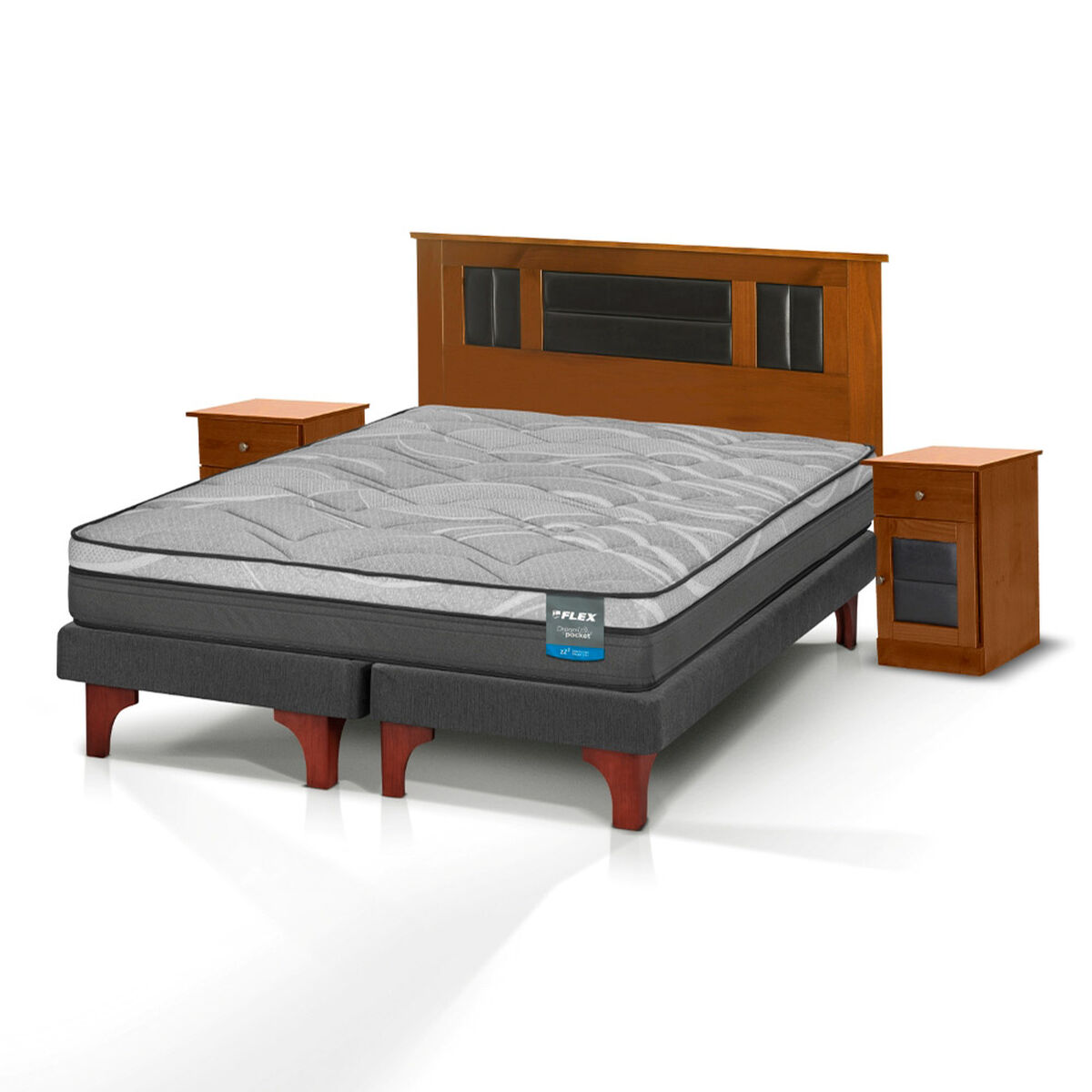 Cama Europea Flex 2 Plazas Dream Pocket Box B/D + Set Lorraine