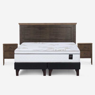 Cama Europea Rosen Base Dividida 2 Plazas Anna + Respaldo + 2 Veladores