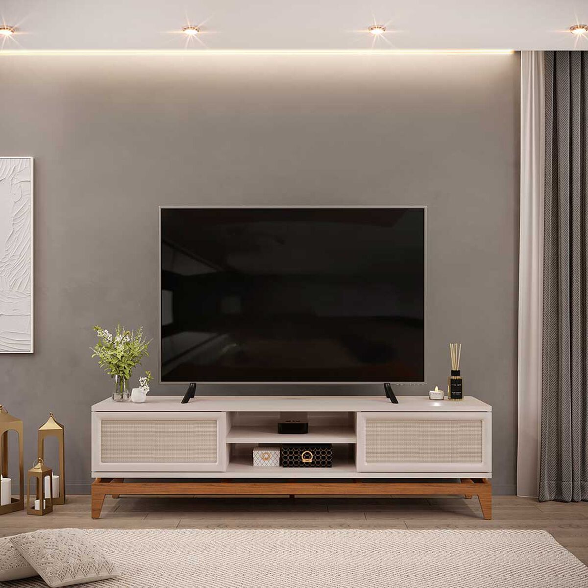 Rack TV Vekkahome Cairo Hasta 65" Beige