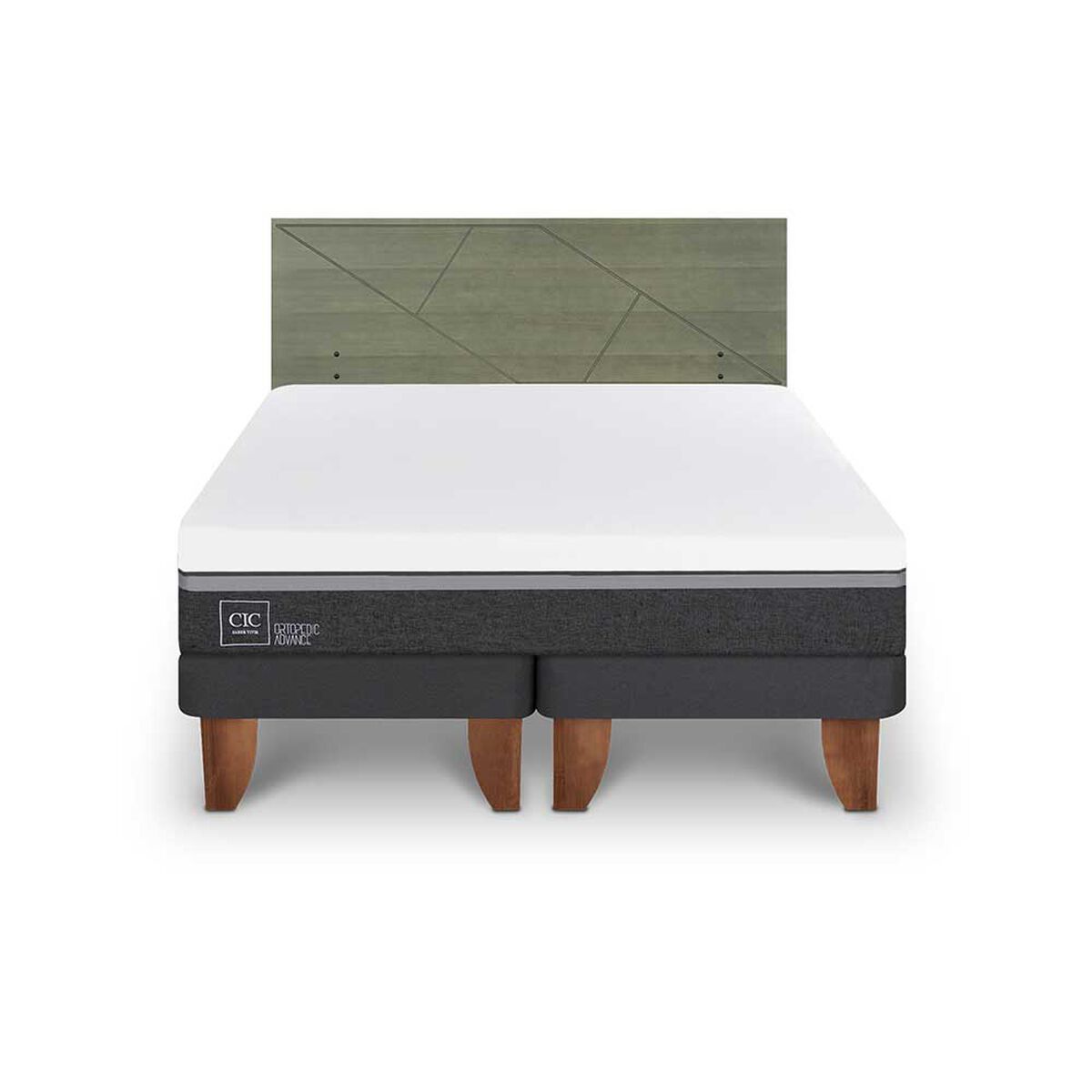 Cama Europea CIC Base Dividida King Ortopedic Advance + Respaldo Villarrica Olivo