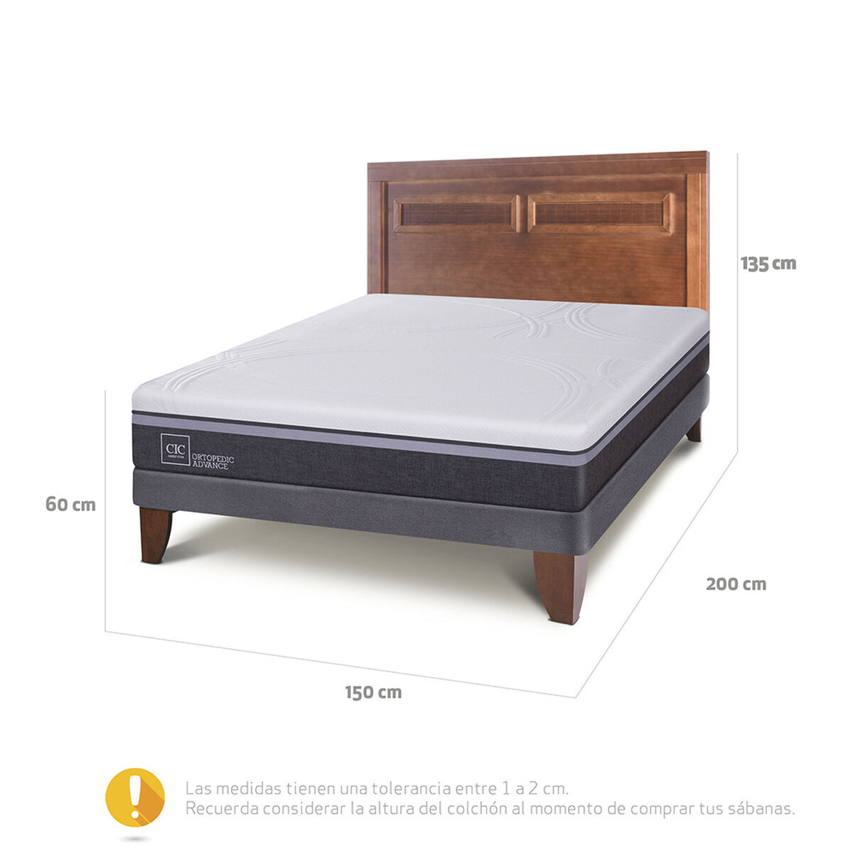 Cama Europea CIC 2 Plazas Ortopedic Advance + Respaldo Mil&aacute;n