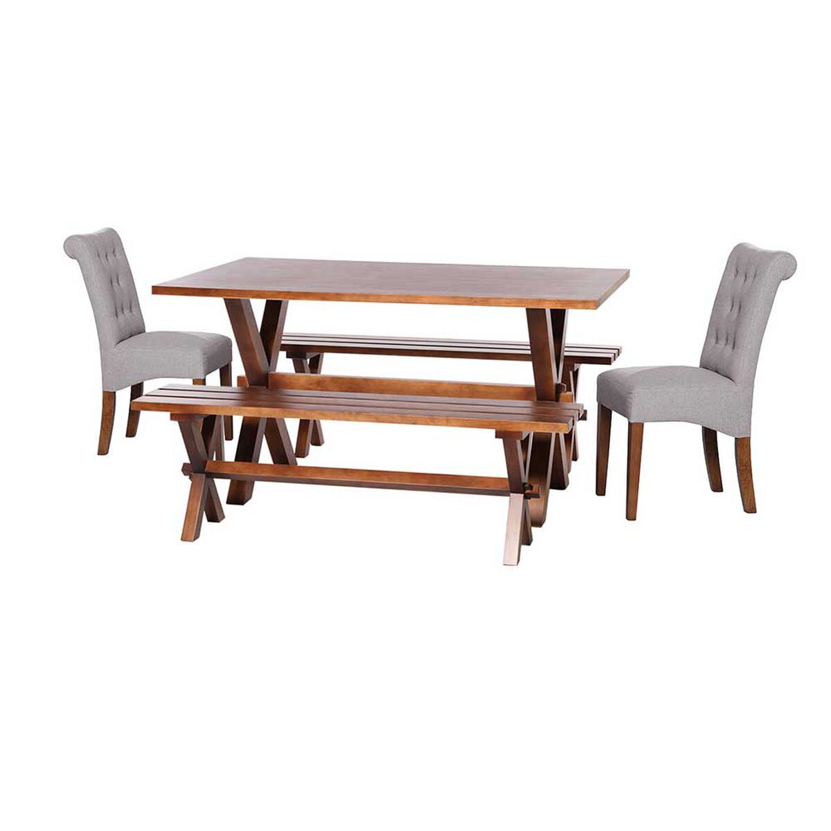 Juego de Comedor Latam Home Sevilla Oviedo 2 Sillas + 2 Bancas Lino Gris Claro