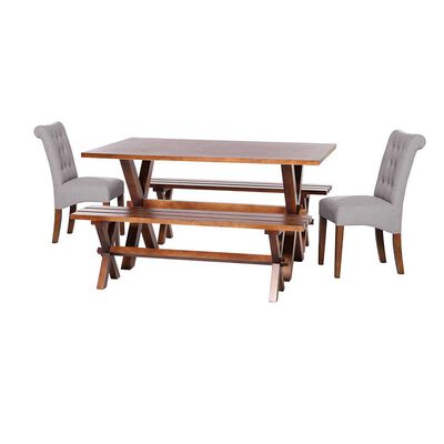 Juego de Comedor Latam Home Sevilla Oviedo 2 Sillas + 2 Bancas Lino Gris Claro