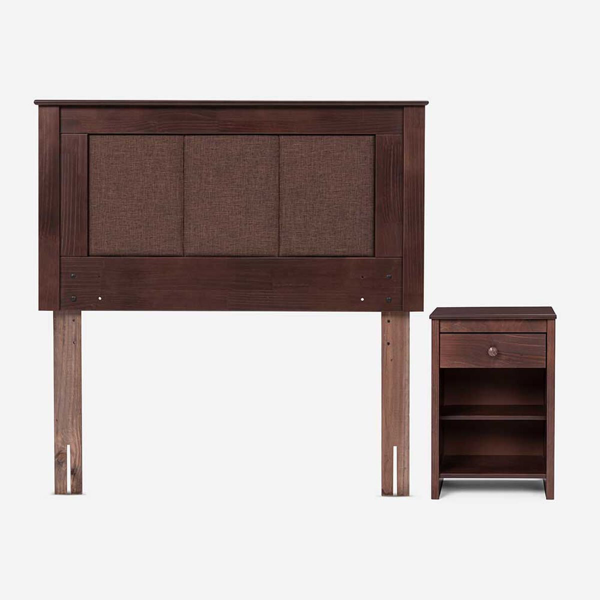 Cama Europea Rosen 1 Plaza Indie + Respaldo + Velador Rachel