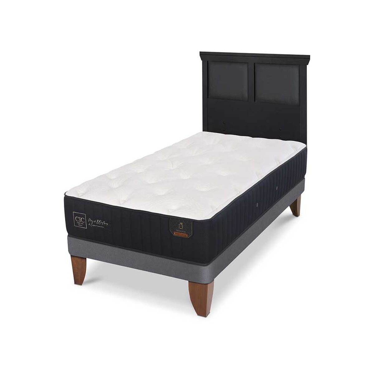 Cama Europea CIC 1,5 Plazas Premium + Respaldo Torino Negro
