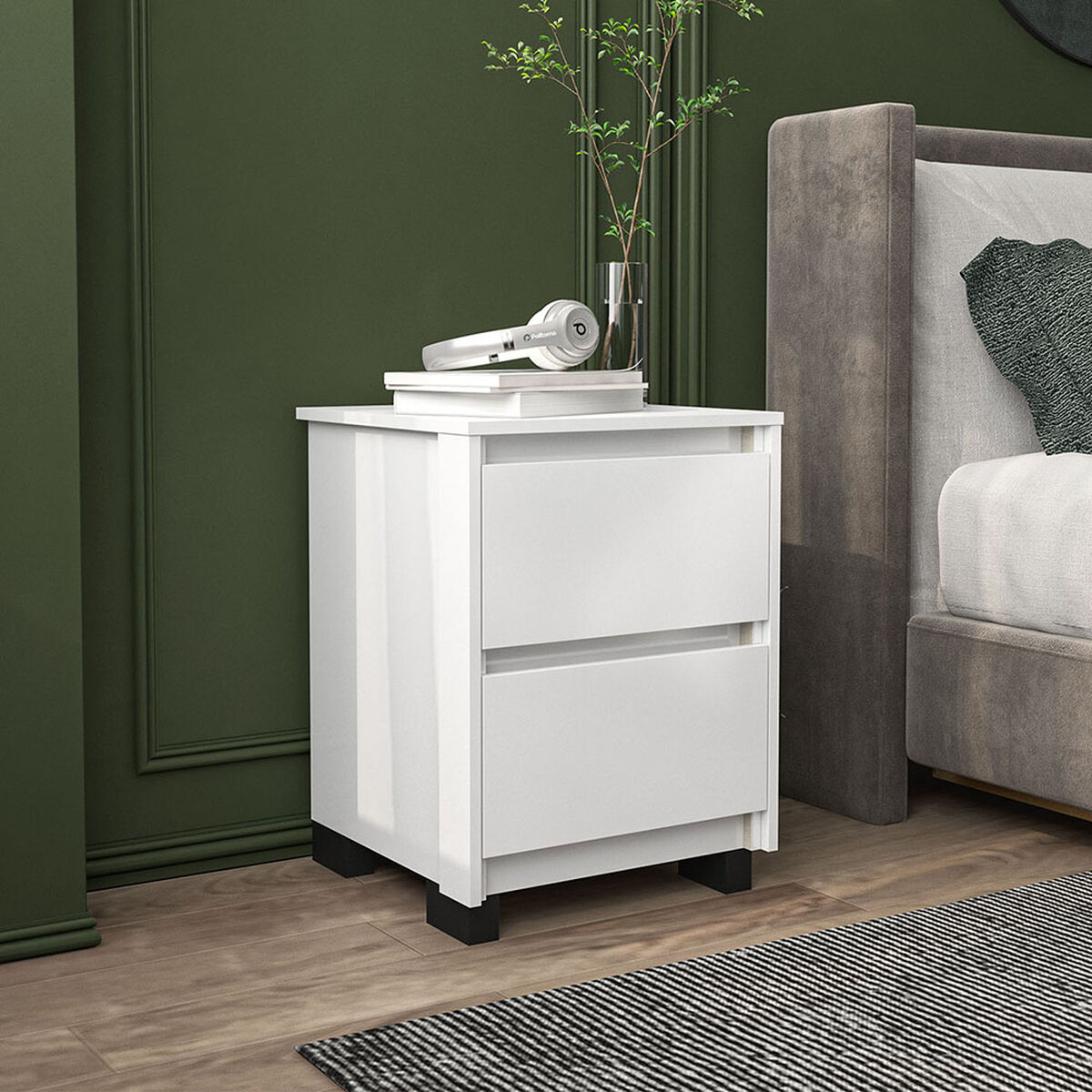 Velador Vekkahome Coimbra 2 Cajones Blanco