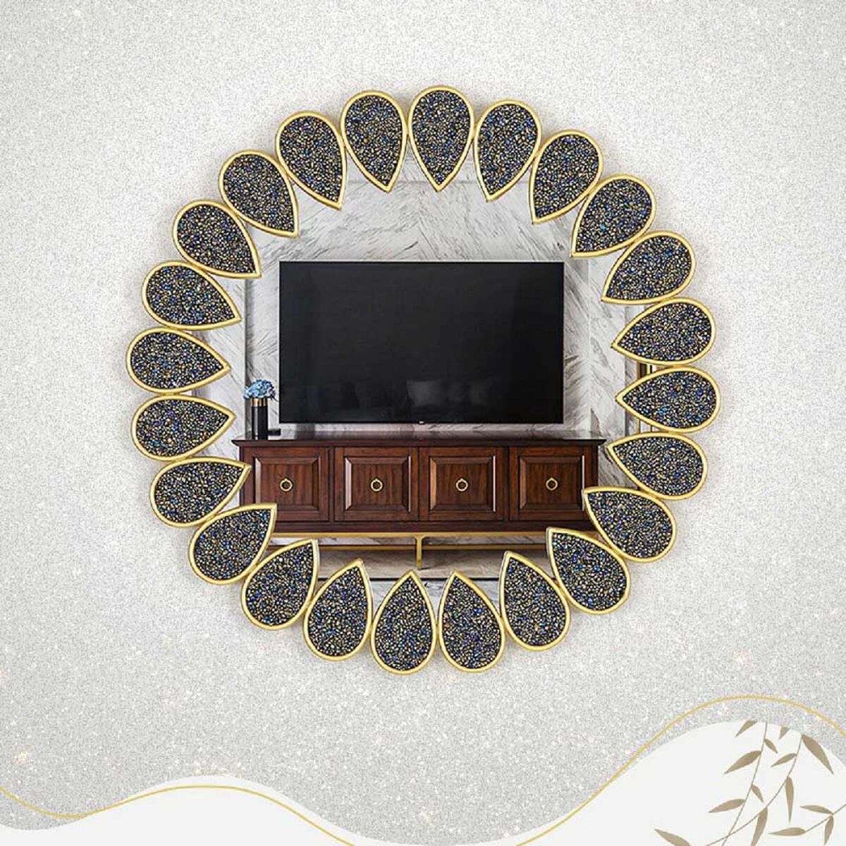 Espejo Decorativo Redondo Ankara Gotas de Metal Negro