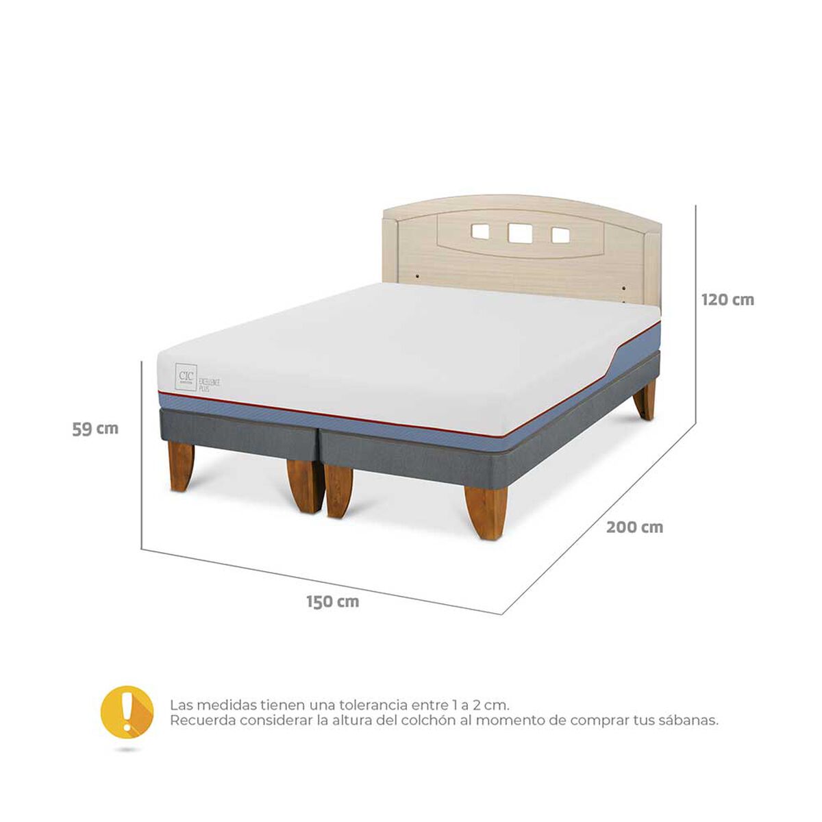 Cama Europea CIC Base Dividida 2 Plazas Excellence Plus + Respaldo Gales Alpino