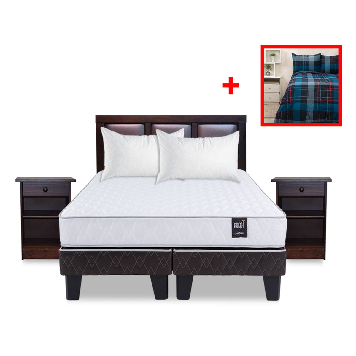 Combo Cama Europea Rosen Base Dividida Plazas Ergo-T Set