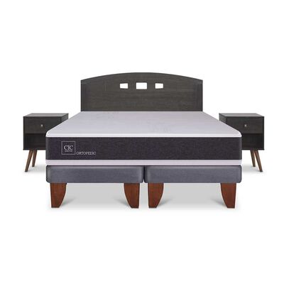 Imagen 1 del producto Cama Europea CIC Base Dividida 2 Plazas Ortopedic + Respaldo + 2 Veladores Gales