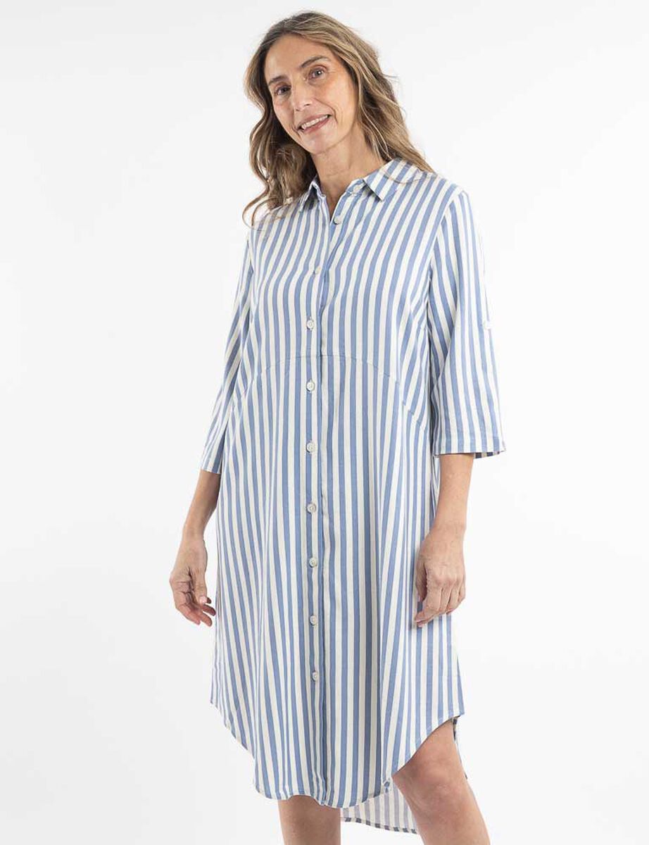 Vestido Midi Lino Manga 3/4 Mujer Portman Club